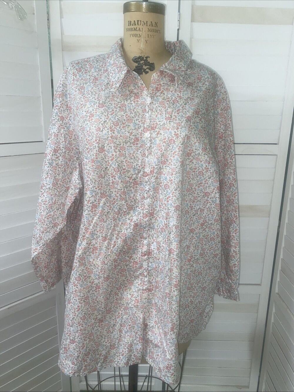 White Stag Woman Button Up Top Floral Long Sleeve Cotton Plus Sz 26W/28W